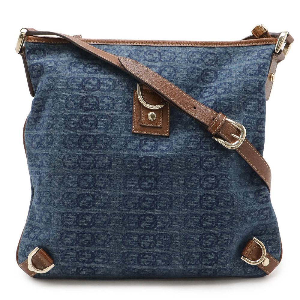 Gucci Abbey Interlocking Crossbody Bag Denim Canvas Blue Brown